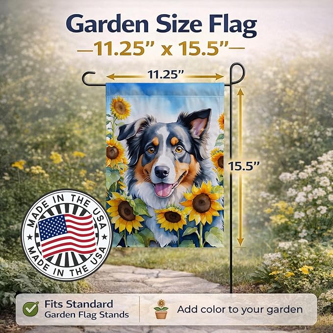 Caroline's Treasures DAC6014GF Australian Shepherd in Sunflowers Garden Flag Mailbox Flag Decorative Yard Flag Banner Outside Patio Artwork Yard Flower Beds, Garden Size, Multicolor