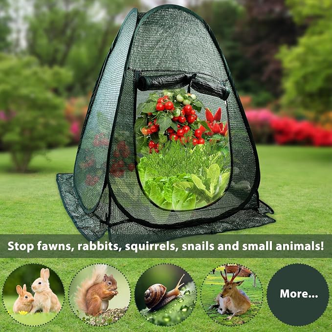 1 PCS Pop up Plant Cover Tent for Outdoor Plants, Large Plant Shade Tent 80% UV Resisitant Sunblock Shade Cloth Net Zipper Door Garden Pest Guard Plants Sun Protection with Stakes, 28 x 28 x 32 Inch