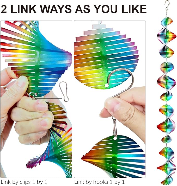 Aoedelyart Rainbow Wave Wind Spinners Outdoor Hanging Decor Wind Sculpture,7In Stainless Steel Bird Scare Devices Reflective Wind Spinner,Bird Deterrents for Outside,Yard Garden Ornaments Gifts(4Pack)