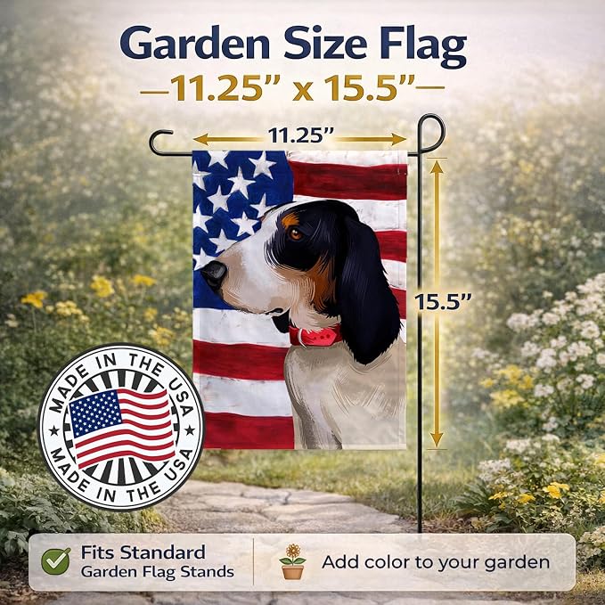 Caroline's Treasures CK6407GF Ariegeois Dog American Flag Garden Flag Mailbox Flag Decorative Yard Flag Banner Outside Patio Artwork Yard Flower Beds, Garden Size, Multicolor