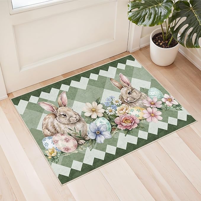 cotiled Area Rug for Living Room, Washable Non-Slip Large Area Rug, Indoor Floor Carpet Low Pile Soft Boho Farmhouse Rug for Bedroom Dining Room Green 2x3