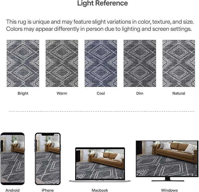 Machine Washable Area Rug Runner - Living Room Bedroom Bathroom Kitchen Entryway Office - Padded Low Pile Stain Resistant Premium - Moroccan Diamond Tribal - Jax - Gray 3' x 5'