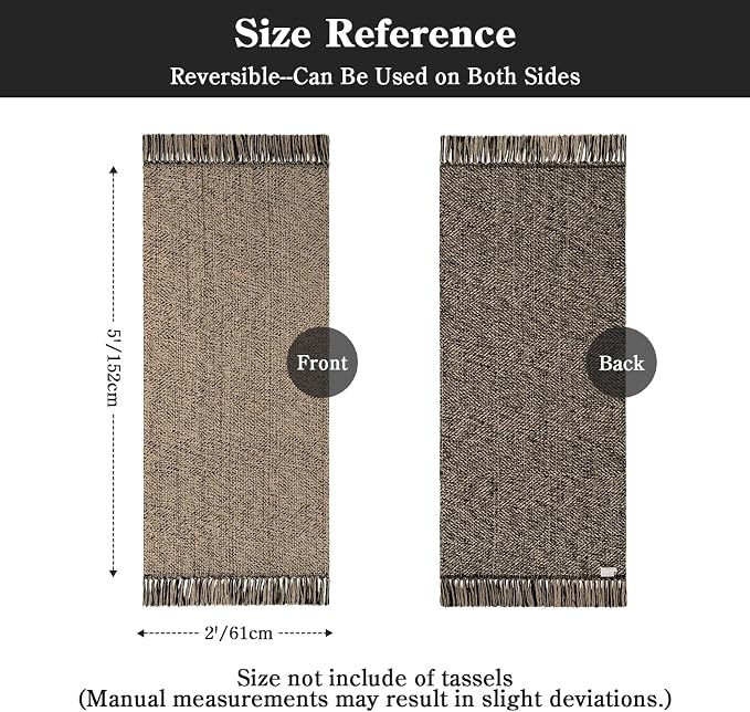 Bathroom Runner Rug, 2' x 5' Modern Farmhouse Kitchen Carpet | Boho Hand-Woven Entryway Rugs Runners for Hallway, Natural/Black Washable Laundry Carpet Indoor Front Door Mats for Bedroom