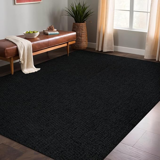 Luul Home Easy Jute Rugs 9x12 Dark Gray Color Living Room Indoor Outdoor Area Rug for Farmhouse Patio and Kitchen Rug High Traffic Washable Easy to Clean Solid Woven Design Outside Carpet (9 x 12)