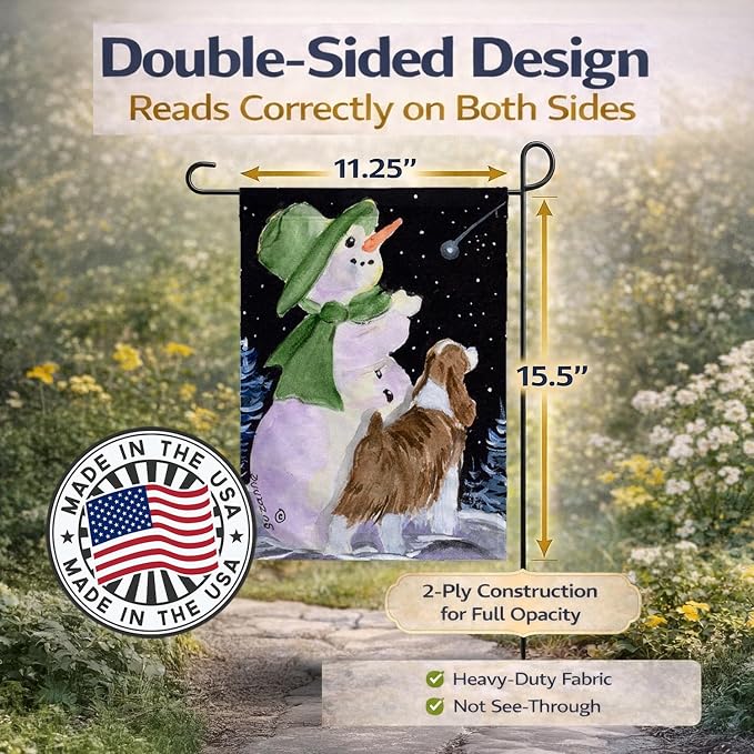 Caroline's Treasures SS8949GF Snowman with English Springer Spaniel Garden Flag Mailbox Flag Decorative Yard Flag Banner Outside Patio Artwork Yard Flower Beds, Garden Size, Multicolor