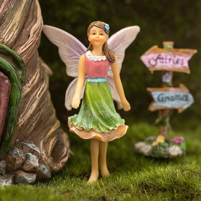 PRETMANNS Fairy Garden House Kit - Outdoor Fairy Houses for Outside with Accessories, Miniature Village Decor for Adults, Large Fairy House 7 Inch (18cm), Garden Decor Set