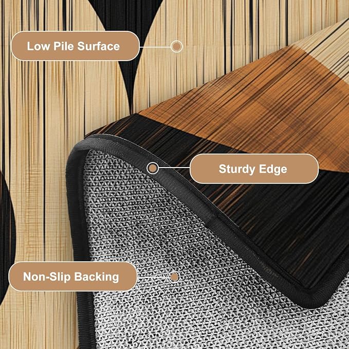 8x10 Area Rugs for Living Room Mid Century Boho Modern Geometric Black Brown Bohemian Abstract Half Washable Large Area Rug for Bedroom Non Slip Outdoor Carpets Soft Mats Kitchen Home Office Decor