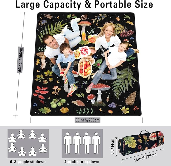 Supfitness Extra Large Picnic Blankets Waterproof Foldable (60 "x 80") Beach Blanket Waterproof Sandproof,3-Layer Thicking Mat Outdoor Packable Camping Blanket