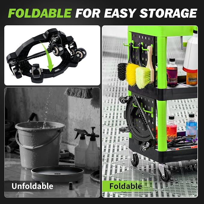 Foldable Bucket Dolly with 5 Wheels, 360°Car Wash Bucket Roller,Heavy Duty Wagon Perfect for Car Wash, Waxing,Up to 265 lbs