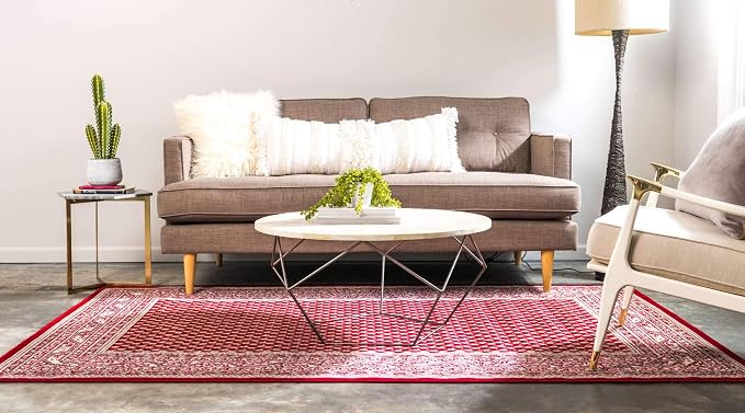 Unique Loom Williamsburg Collection Traditional Border with Dotted Center Area Rug, Rectangular 4' 1" x 6' 1", Red/Beige