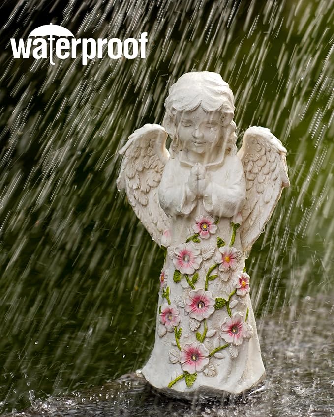 Solar Garden Outdoor Statues Angel with Succulent | 7 LED Lights, Lawn Decor Statue for Patio, Balcony, Yard Ornament, Gifts for Mom Grandma Women