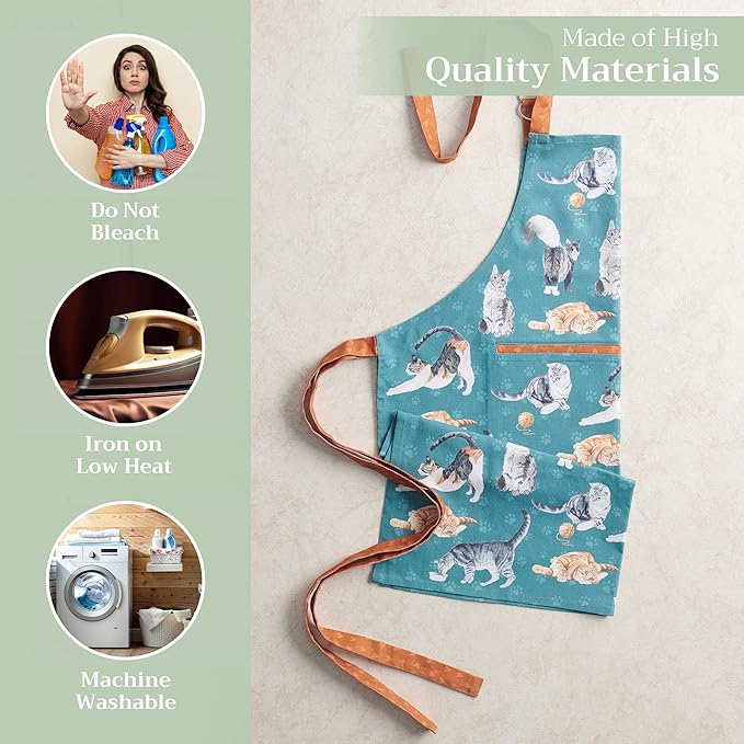 Maison d' Hermine Aprons for women with Pocket 100% Cotton (27.50"x31.50") | Adjustable Neck Strap & long ties Apron Men Chef Wedding Cooking Gardening Server Maid
