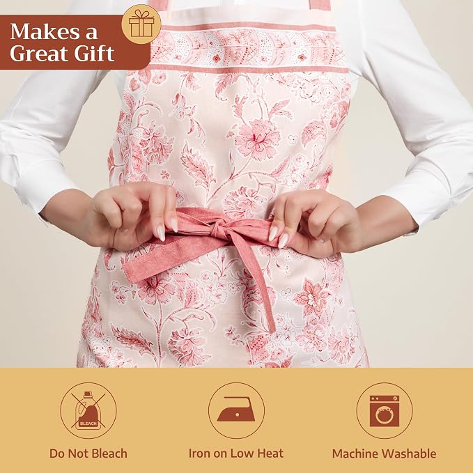 Maison d' Hermine Aprons for women with Pocket 100% Cotton (27.50"x31.50") | Adjustable Neck Strap & long ties Apron Men Chef Wedding Cooking Gardening Server Maid