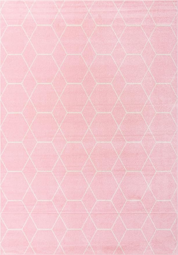 Unique Loom Trellis Frieze Collection Area Rug - Geometric (10' x 14' 1", Light Pink/ Ivory)