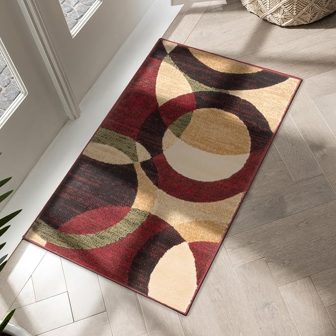 Well Woven Dulcet Bingo Red Modern Geometric Area Rug – 2x4 (2’7” x 3’11”) | Soft Durable Polypropylene Rug for Living Room, Bedroom, or Entryway | Stain & Fade Resistant, Easy to Clean, Medium Pile