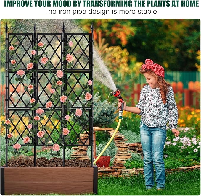 WellSign Garden Trellis for Climbing Plants Outdoor 5.25 FT, Iron Pipe Metal Support Wall Tall Plant Trellis Lattice Fence Plant Support with Garden Twist Tie for Ivy Vines Rose