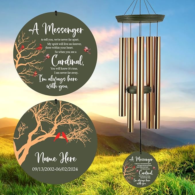 ASTARIN Cardinal Memorial Wind Chimes, 36" Personalized Name Sympathy Wind Chime, Windchimes in Memory of Loved One, Bereavement Condolence Gift for Loss Mom Dad Sister Son(Produced in Texas)