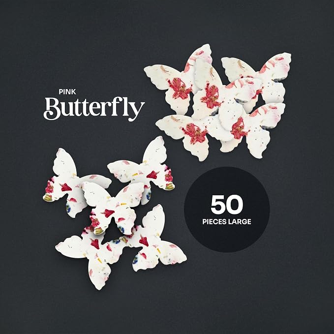 50pcs Large (2.85" h x 3" w) Pink Butterfly Gift Wrap Tags Seed Paper – Writable & Plantable Wildflower, Mom's Gift for Birthday, Use for Wedding, Baby Shower, & Party Favors