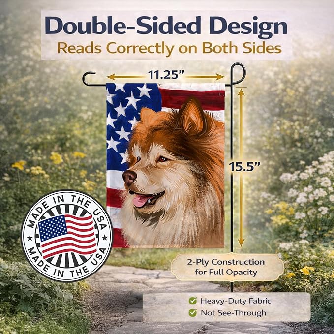Caroline's Treasures CK6524GF Finnish Lapphund Dog American Flag Garden Flag Mailbox Flag Decorative Yard Flag Banner Outside Patio Artwork Yard Flower Beds, Garden Size, Multicolor