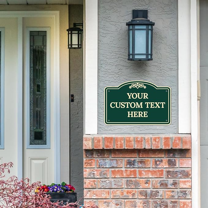 Custom Decorative Sign, Personalized Metal Sign for Business, Driveway, Home, Airbnb, Office Door Plaque, Green Background 12x18 Inches, ACM, Fade Resistant, Made in USA by Sigo Signs