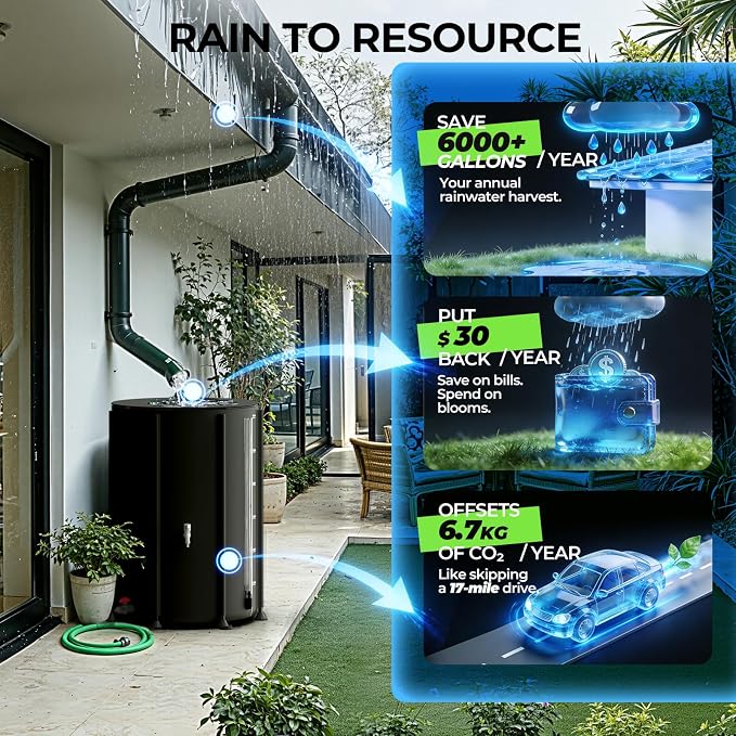 SKM Collapsible Rain Barrel, PVC Rain Water Collection System and Water Tank for Outdoor/Garden/Lawn, Portable Rain Water Collection Barrel Container with Spigots & Overflow Kit, 100Gallon, Black