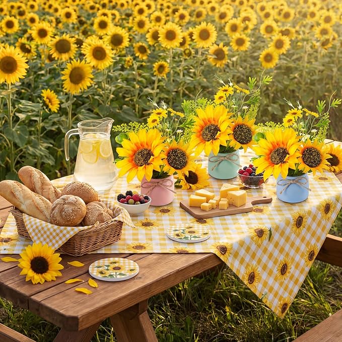 Zeyune 8 Pcs Sunflower Potted Plants Rustic Summer Spring Kitchen Wedding Table Centerpieces Silk Yellow Fake Flower with Plastic Pot for Home Bathroom Office (4 Colors,Sunflower)