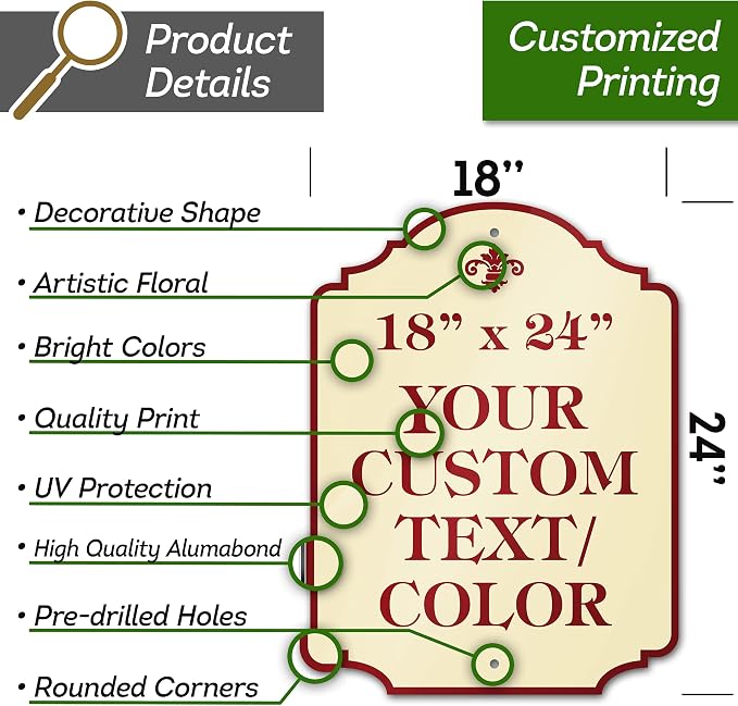 Custom Sign, Customized for Outdoor/Indoor Use, Personalized Designer Style Sign, 18x24 Inch, 24 Colors, Rust-Free Thick AlumaBond - Made by: My Sign Center, USA (Florolex II - Flood)