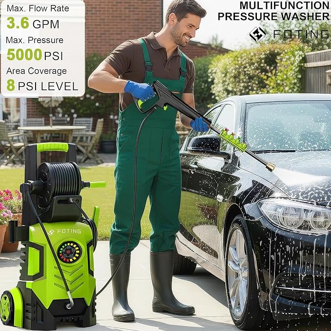 2026New Pressure Power Washer 5000PSI with Adjustable Touch Screen 8 Level, 34" Tall, 4 Quick Connect Nozzles,Inlet Hose&Filter&500mlFoam Cannon for Cars/Fences/Driveways/Home Cleaning (Yellow)