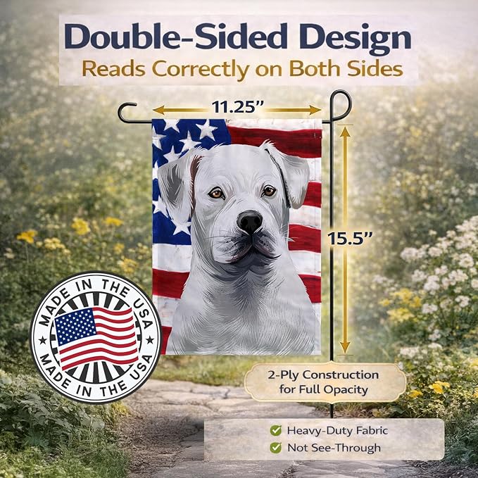 Caroline's Treasures CK6395GF American Bulldog American Flag Garden Flag Mailbox Flag Decorative Yard Flag Banner Outside Patio Artwork Yard Flower Beds, Garden Size, Multicolor