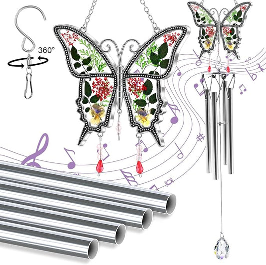 KY&BOSAM New Butterfly Wind Chime with Crystal Sympathy Wind Spinner Memorial Wind Chime for Loss of Loved One Prime Bereavement Sympathy Memorial Gift for Loss of Mother Father Gift Home Garden Decor