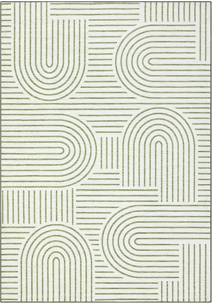 ROYHOME Modern Washable Rug 6x9 Area Rugs for Living Room Non Slip, Green | Abstract Rug for Bedroom, Rainbow Throw Rugs with Rubber Back, Low Pile Stain Resistant Boho Geometric Carpet for Dining Room