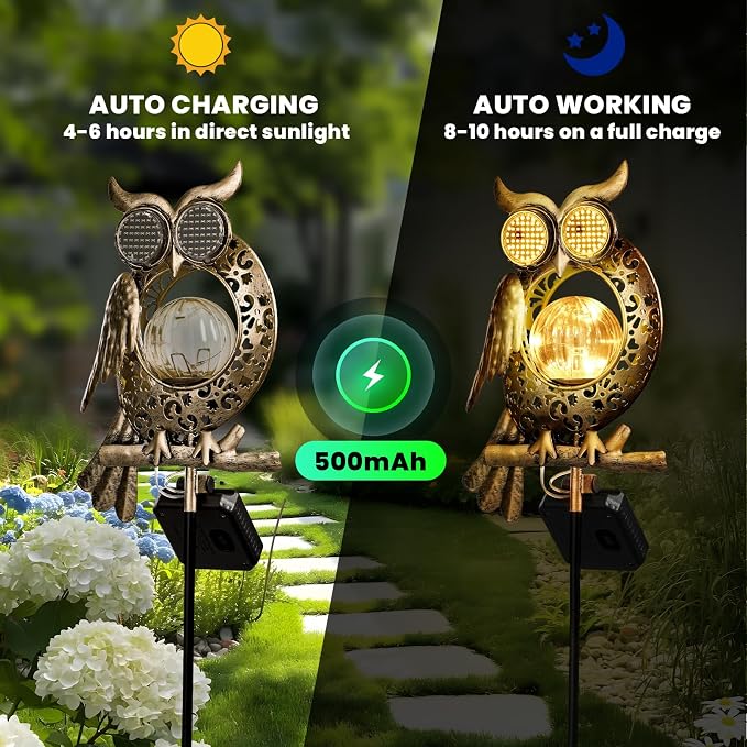 Solar Garden Lights Outdoor Decor,Owl Figurine Light Stake,Garden Decorative for Patio,Yard,Landscape,Gardening Gift Ideas for Mom Grandma