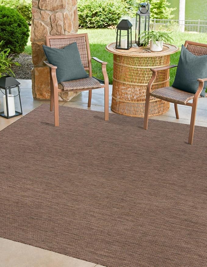Unique Loom Outdoor Solid Collection Area Rug (10' Square Light Brown/Ivory)