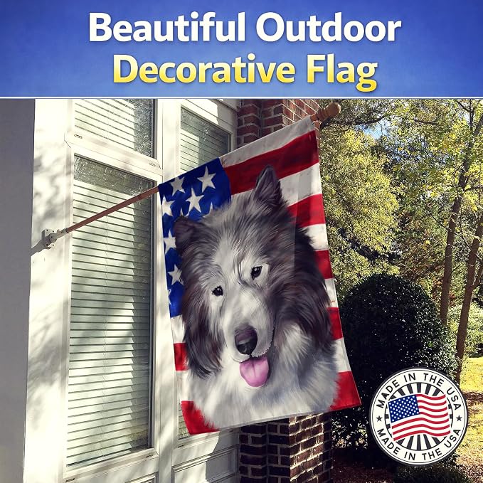 Caroline's Treasures CK6473CHF Canadian Eskimo Dog American Flag House Flag Large Porch Sleeve Pole Decorative Outside Yard Banner Artwork Wall Hanging, Polyester, House Size, Multicolor