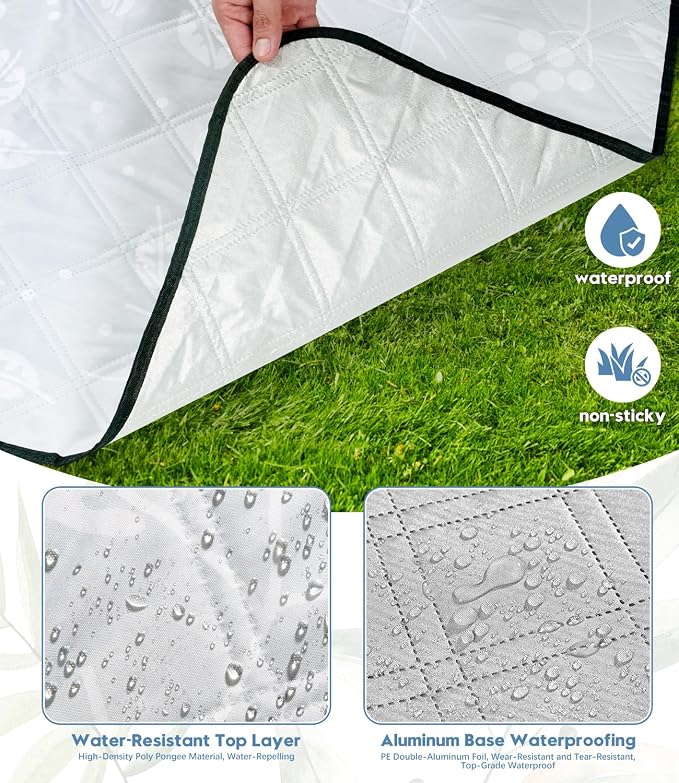 DEWUR Picnic Blankets 79"x79" Extra Large Outdoor Blanket Beach Blanket Waterproof SandProof Picnic Mat Washable Foldable Portable for Grass Lawn Beach Camping (Gray Leaves)