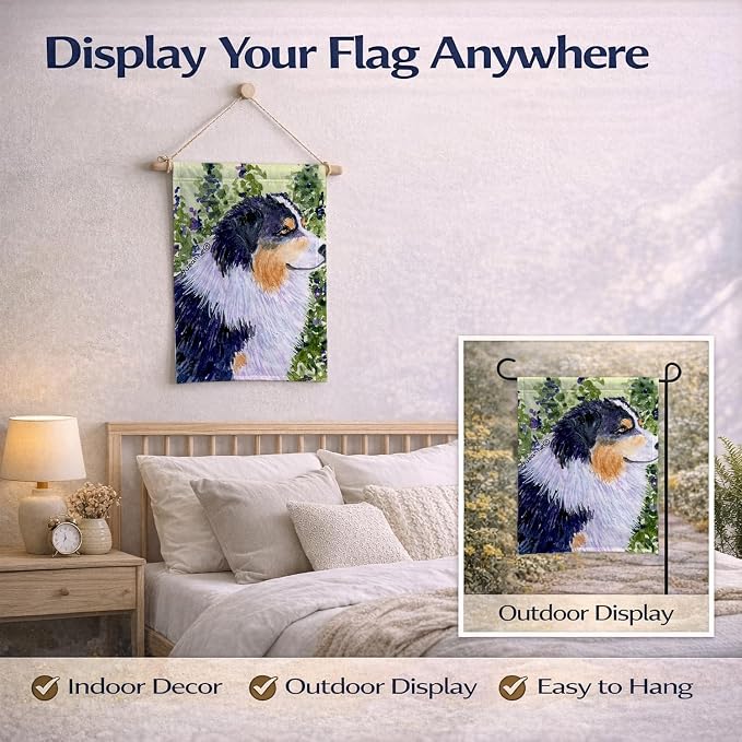 Caroline's Treasures SS8737GF Australian Shepherd Garden Flag Mailbox Flag Decorative Yard Flag Banner Outside Patio Artwork Yard Flower Beds, Garden Size, Multicolor