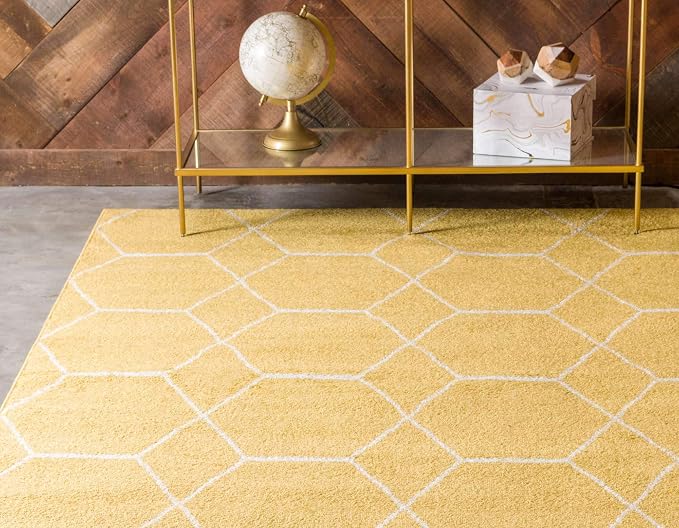 Unique Loom Trellis Frieze Collection Area Rug - Geometric (6' 1" x 9' Rectangle Yellow/Ivory)