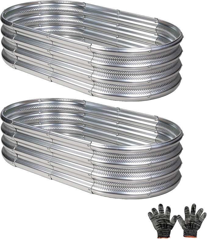 Gartist 2 pcs 4×2×1 ft Raised Garden Bed for Outdoor, Easy Assembly Galvanized Planter Box for Vegetables, Flowers & Herbs