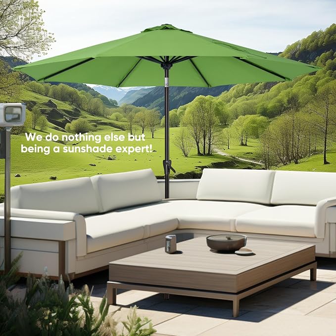 Tempera Patio Market Outdoor Table Umbrella with Push Button Tilt and Crank, Large Sun Umbrella with Sturdy Pole & Fade Resistant Canopy, Easy to Set