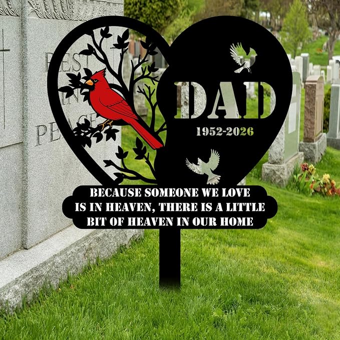 Personalized Cardinal Garden Sign with Stakes, Custom Yard Decor Outdoor, Memorial Gift for Mom/Dad, Garden Plaque Sympathy Gifts, loss loved Ones Cardinal Sign