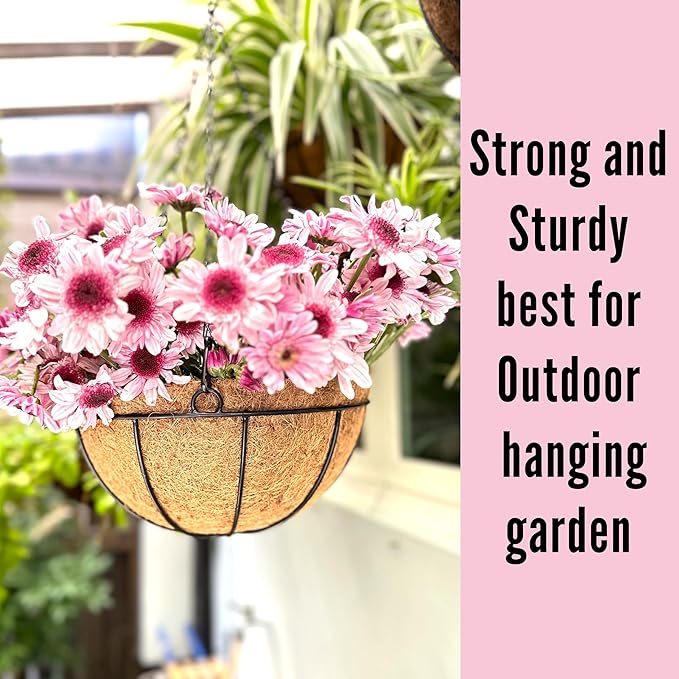 LaLaGreen Hanging Baskets for Plants Outdoor (10 Pack, 16 Inch) Extra Large Hanging Planter with Coco Liner, Round Metal Wire Flower Pot Holder Hanger Deck Porch Garden Balcony Natural Country Decor