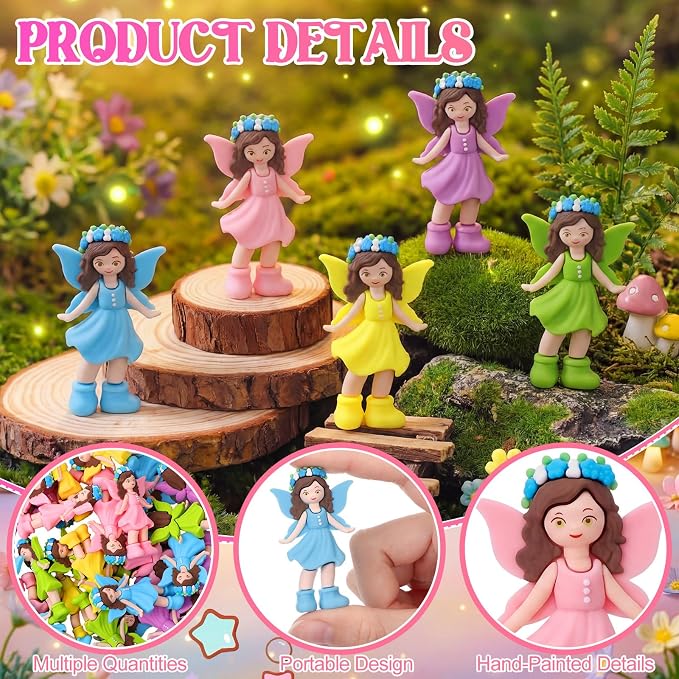 Chunful 25 Pcs Mini Fairy Figurines Miniatures Garden Fairies State Small Fairy Accessories Ornament for Outdoor Yard Garden Flower Pot Birthday Cake Toppers Car Gift to Hide and Seek