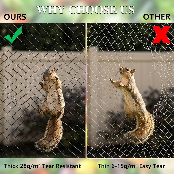 Bird Netting，10 x 10 FT Garden Netting Bird Net for Chicken Coop, Poultry Netting Fence for Fruit Trees, Plants and Vegetables Against Birds, Deer, Squirrels and Other Animals