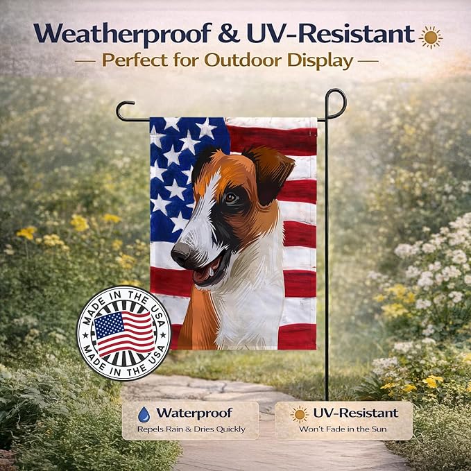 Caroline's Treasures CK6528GF Fox Terrier Smooth Dog American Flag Garden Flag Mailbox Flag Decorative Yard Flag Banner Outside Patio Artwork Yard Flower Beds, Garden Size, Multicolor