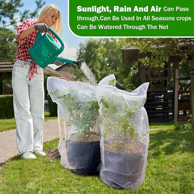 2 PCS Large Fruits Tree Netting Cover for Garden 4 x 6 ft Garden Insect Bird Barrier Plant Netting for Tomato Blueberry Bush Netting Covers Deer Cicada Netting Cover Bag with Drawstring