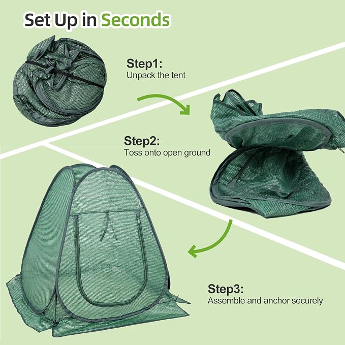 SPECILITE 28x28x32 in Pop Up Plant Shade Cover Tent, Plant Protectors from Animals, Garden Netting Cover with Zip Entry for Protect Flower Tomato Vegetable from Deer Cat Bird Squirrel, Green-2 PCS