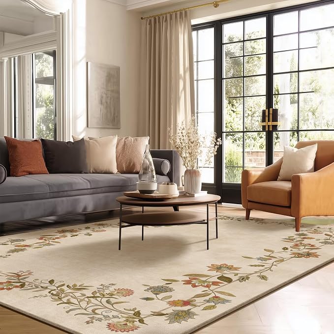 5x7 Area Rugs for Living Room: Machine Washable Bedroom Rug Stain Resistant Non Slip Low Pile Soft Faux Wool Lightweight Rugs for Dining Room Kitchen Farmhouse Nursery Entryway Home Office Indoor