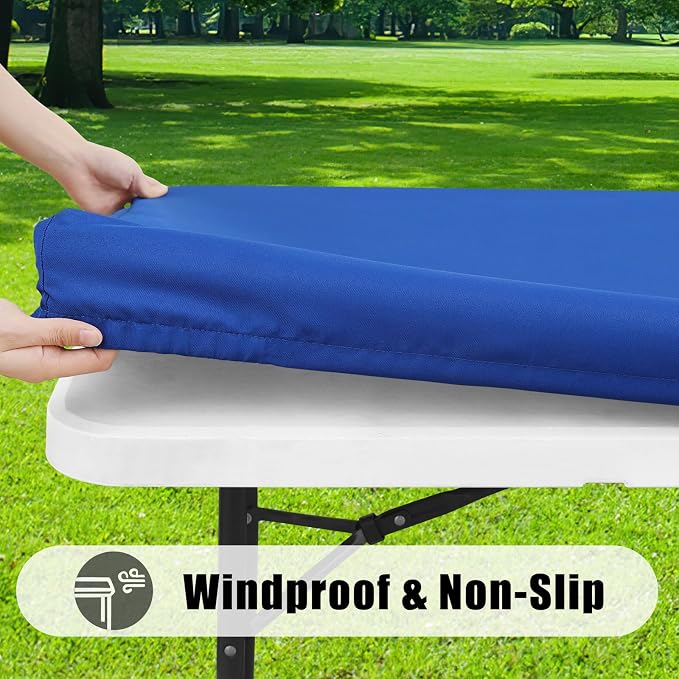 Smiry 6 Pack Rectangle Picnic Table Cloth, Waterproof Elastic Fitted Tablecloths, Washable Polyester Rectangular Patio Table Cover for Camping, Indoor and Outdoor (Blue, 36"x72")