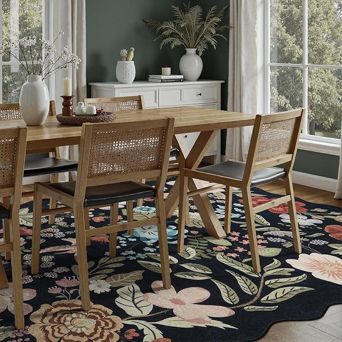 DCX Vintage Floral Washable Area Rug 8x10, Non Slip Low Pile Rug, Black | Rugs for bedroom, living room, dining room, office, soft, kid & pet friendly, sain resistant indoor carpet, home decor
