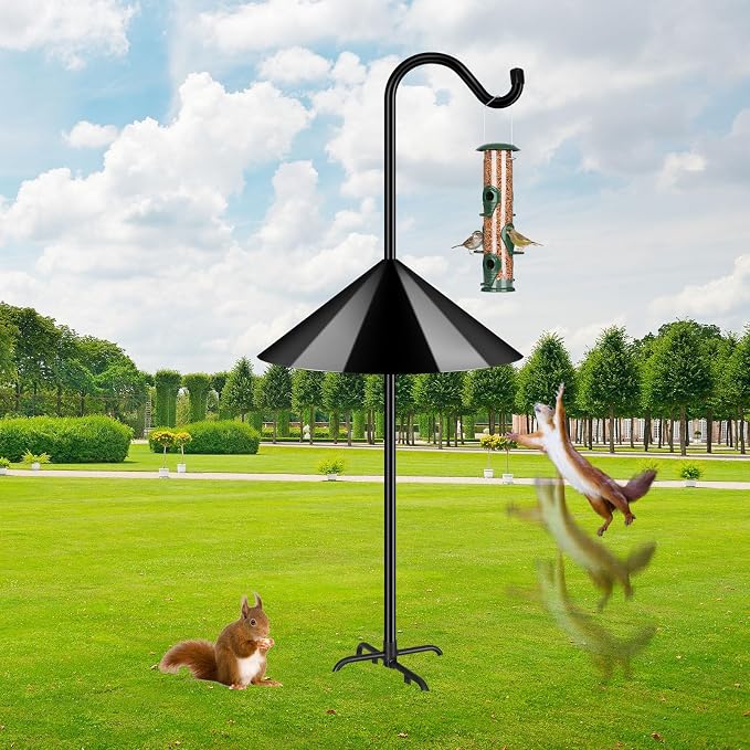 FEED GARDEN 92’’ Bird Feeder Pole Squirrel Proof 1 Pack, Adjustable Tall Shepherds Hooks for Outdoor with 7 Prongs Base, Heavy Duty Shepherd Hook with Baffles, Pole for Bird Feeder, Plant Baskets